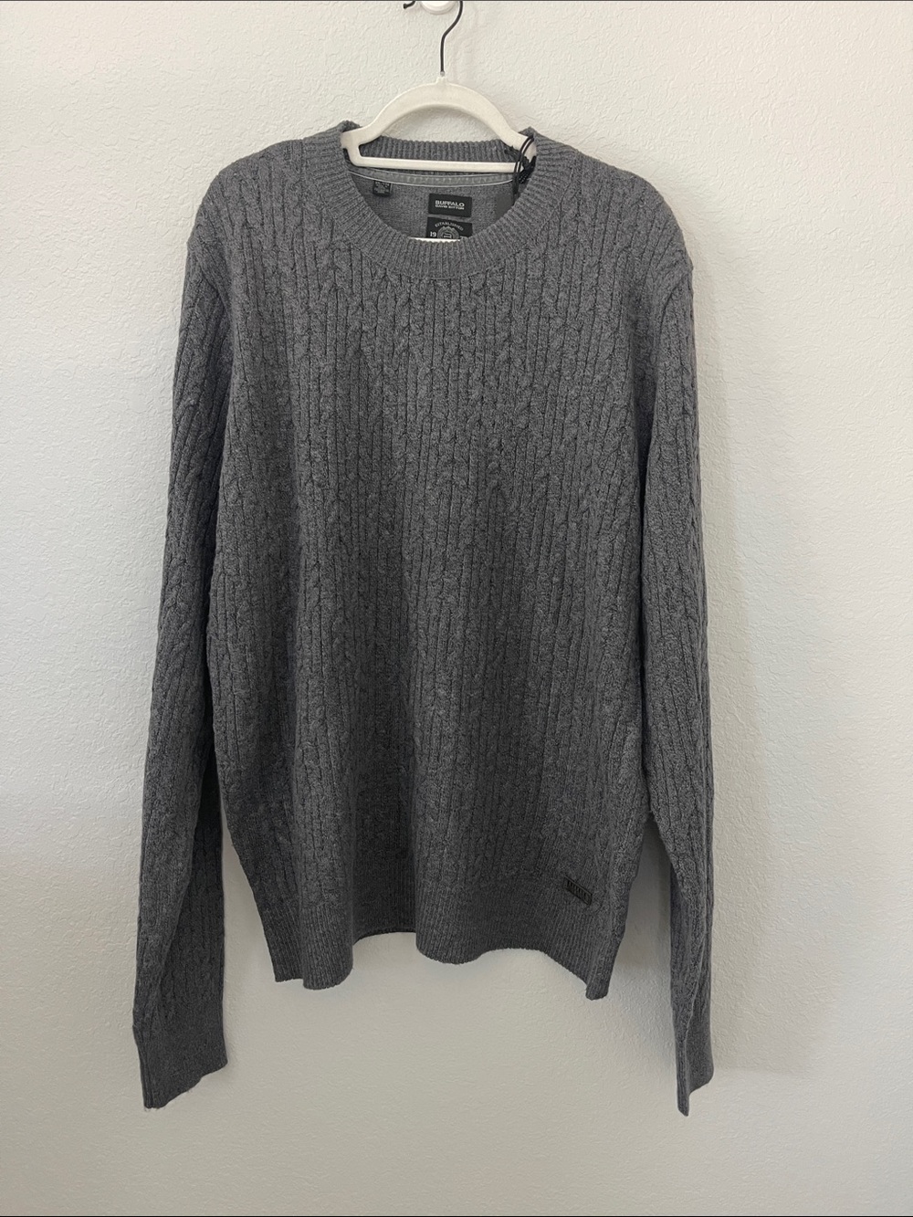 Buffalo David Bitton Cable Knit Crewneck Sweater Gray NWT Men’s XXL